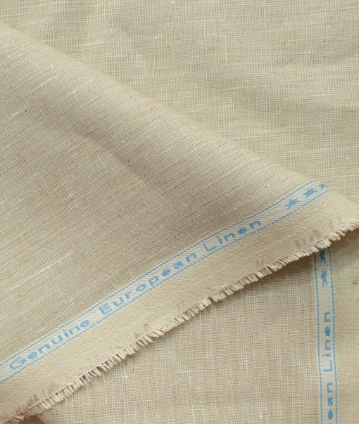 Linen Club Men's 100% Linen 30 LEA Self Design 3.75 Meter Unstitched Suiting Fabric (Oat Beige)