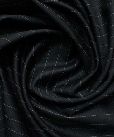 Cavalero Men's 70% Wool Super 130's Striped 3.75 Meter Unstitched Suiting Fabric (Blackish Grey)