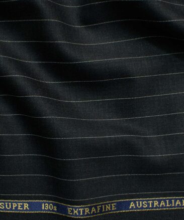 Cavalero Men's 70% Wool Super 130's Striped 3.75 Meter Unstitched Suiting Fabric (Blackish Grey)