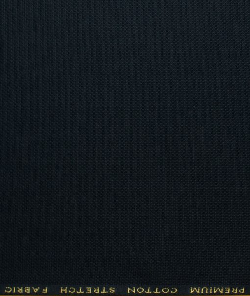 Donear Men's 98% Cotton  Structured 3.75 Meter Unstitched Stretchable Suiting Fabric (Dark Blue)