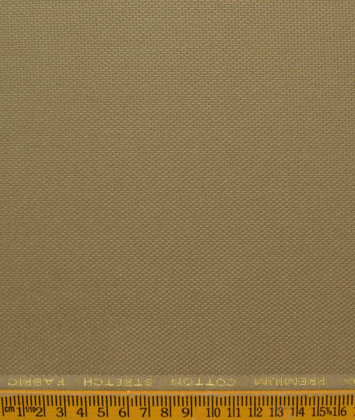 Donear Men's 98% Cotton  Structured 3.75 Meter Unstitched Stretchable Suiting Fabric (Khakhi Brown)