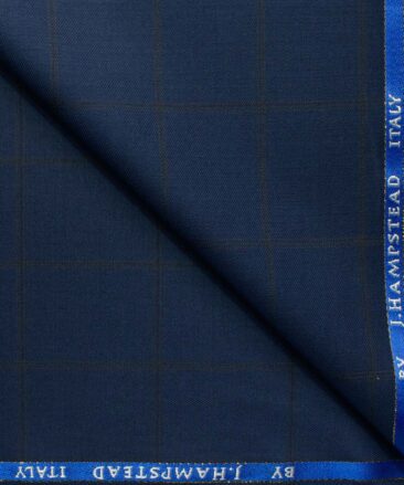 J.Hampstead Men's 20% Wool Super 90's Checks 3.75 Meter Unstitched Suiting Fabric (Dark Royal Blue)