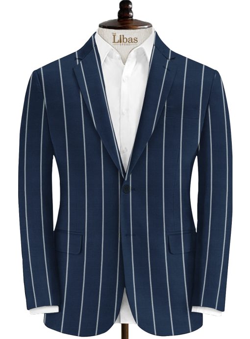 J.Hampstead Men's 20% Wool Super 100's Striped  Unstitched Suiting Fabric (Dark Royal Blue) - Image 6