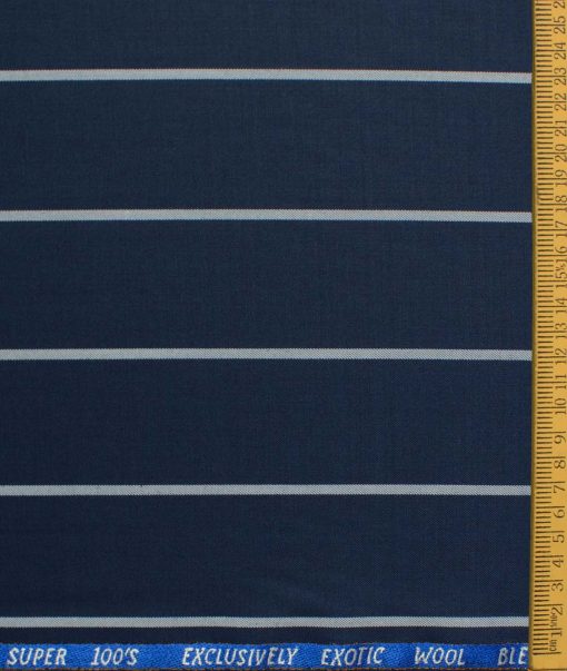 J.Hampstead Men's 20% Wool Super 100's Striped 3.75 Meter Unstitched Suiting Fabric (Dark Royal Blue)