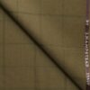 J.Hampstead Men's 20% Wool Super 90's Checks 3.75 Meter Unstitched Suiting Fabric (Khakhi Brown base with Green Checks)