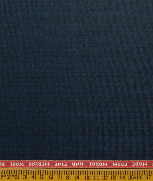 Raymond Men's 10% Wool  Checks 3.75 Meter Unstitched Suiting Fabric (Dark Royal Blue)