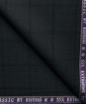 Raymond Men's 45% Wool Super 90's Checks 3.75 Meter Unstitched Suiting Fabric (Dark Grey)