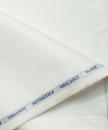 Solino Men's 100% Cotton  Solids 3.75 Meter Unstitched Suiting Fabric (White)