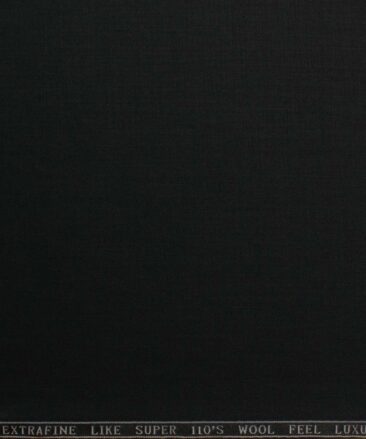 Zaccari Men's 20% Wool Super 110's Solids 3.75 Meter Unstitched Suiting Fabric (Jet Black)