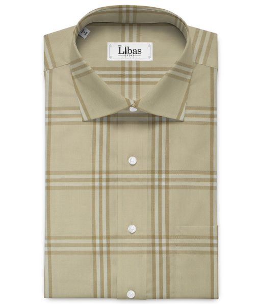 Arvind Men's Premium Cotton Checks 2.25 Meter Unstitched Shirting Fabric (Beige)