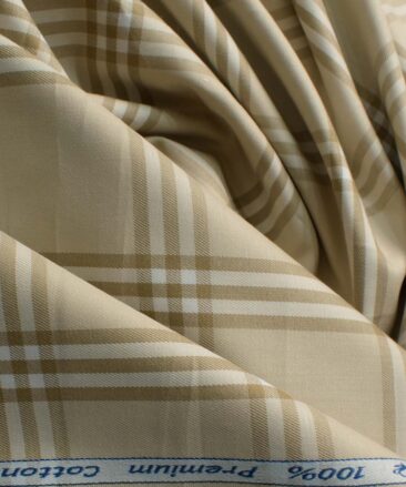 Arvind Men's Premium Cotton Checks 2.25 Meter Unstitched Shirting Fabric (Beige)