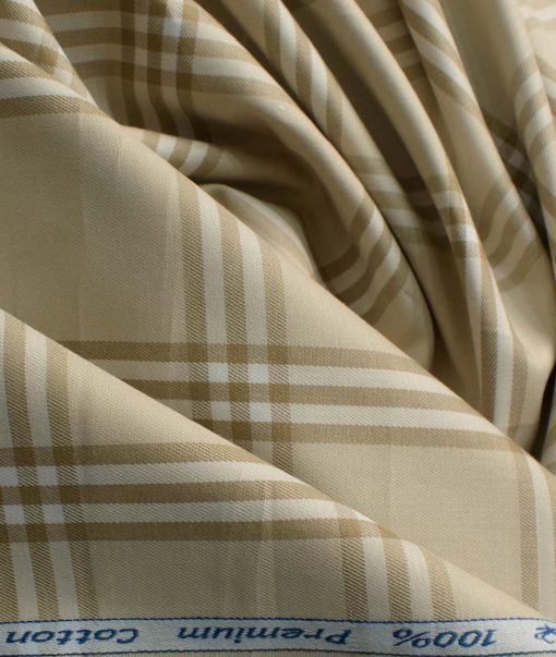 Arvind Men's Premium Cotton Checks 2.25 Meter Unstitched Shirting Fabric (Beige)