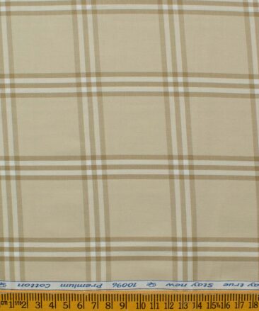 Arvind Men's Premium Cotton Checks 2.25 Meter Unstitched Shirting Fabric (Beige)