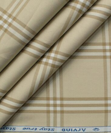 Arvind Men's Premium Cotton Checks 2.25 Meter Unstitched Shirting Fabric (Beige)