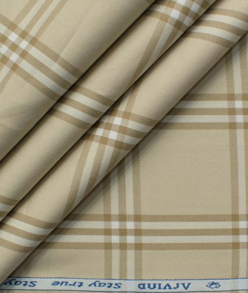 Arvind Men's Premium Cotton Checks 2.25 Meter Unstitched Shirting Fabric (Beige)