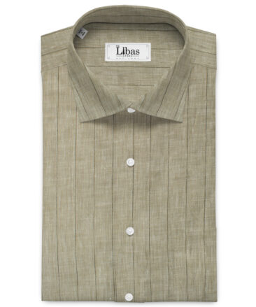 Arvind Men's Pure Irish Linen 80 LEA Striped 2.25 Meter Unstitched Shirting Fabric (Light Brown)