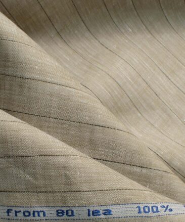 Arvind Men's Pure Irish Linen 80 LEA Striped 2.25 Meter Unstitched Shirting Fabric (Light Brown)