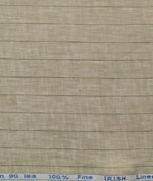 Arvind Men's Pure Irish Linen 80 LEA Striped 2.25 Meter Unstitched Shirting Fabric (Light Brown)