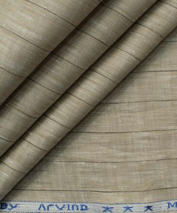 Arvind Men's Pure Irish Linen 80 LEA Striped 2.25 Meter Unstitched Shirting Fabric (Light Brown)