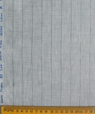 Arvind Men's Pure Irish Linen 80 LEA Striped 2.25 Meter Unstitched Shirting Fabric (Light Grey)