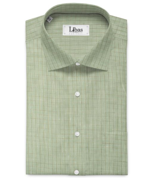 Arvind Men's Pure Irish Linen 80 LEA Checks 2.25 Meter Unstitched Shirting Fabric (Pistachious Green)