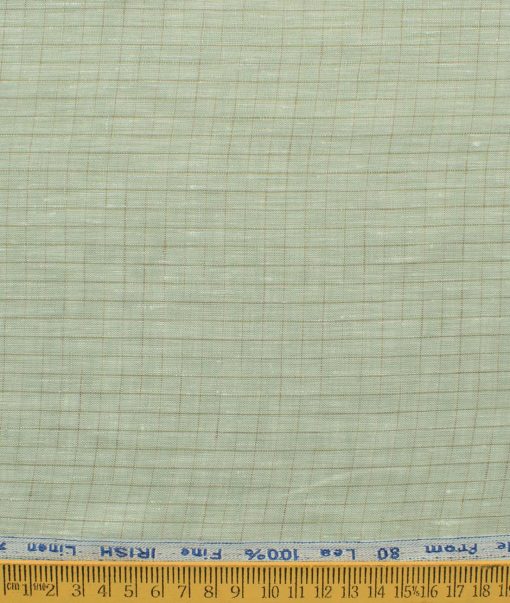 Arvind Men's Pure Irish Linen 80 LEA Checks 2.25 Meter Unstitched Shirting Fabric (Pistachious Green)