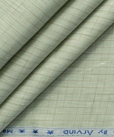 Arvind Men's Pure Irish Linen 80 LEA Checks 2.25 Meter Unstitched Shirting Fabric (Pistachious Green)