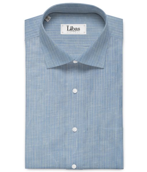 Arvind Men's Pure Irish Linen 80 LEA Striped 2.25 Meter Unstitched Shirting Fabric (Sky Blue)