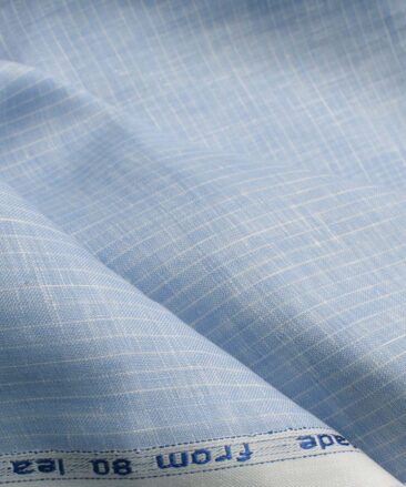 Arvind Men's Pure Irish Linen 80 LEA Striped 2.25 Meter Unstitched Shirting Fabric (Sky Blue)