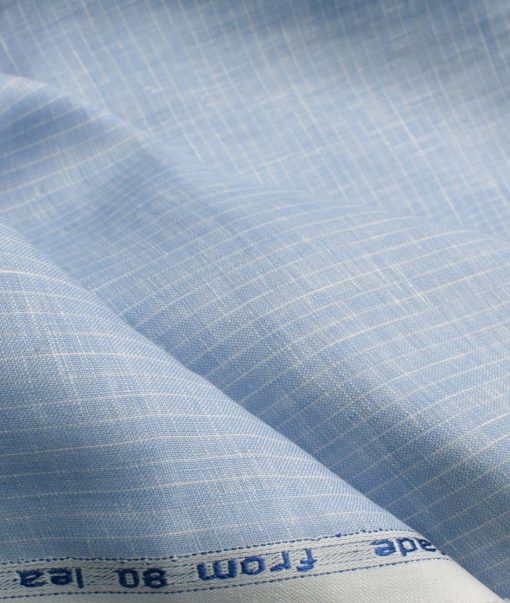 Arvind Men's Pure Irish Linen 80 LEA Striped 2.25 Meter Unstitched Shirting Fabric (Sky Blue)