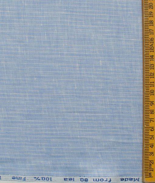 Arvind Men's Pure Irish Linen 80 LEA Striped 2.25 Meter Unstitched Shirting Fabric (Sky Blue)