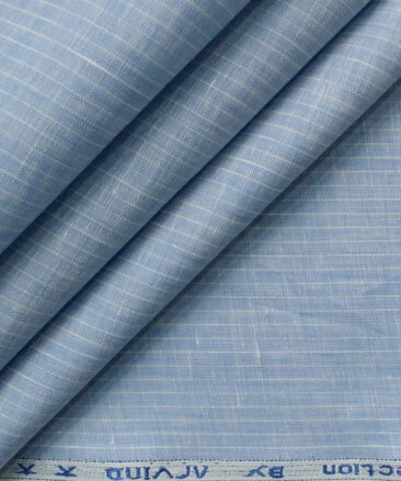 Arvind Men's Pure Irish Linen 80 LEA Striped 2.25 Meter Unstitched Shirting Fabric (Sky Blue)