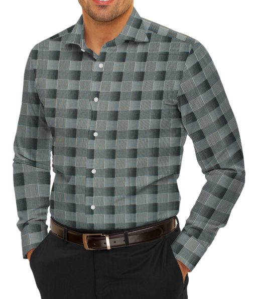 Birla Century Men's Giza Cotton Checks 2.25 Meter Unstitched Shirting Fabric (Grey & Black)