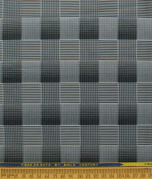 Birla Century Men's Giza Cotton Checks 2.25 Meter Unstitched Shirting Fabric (Grey & Black)