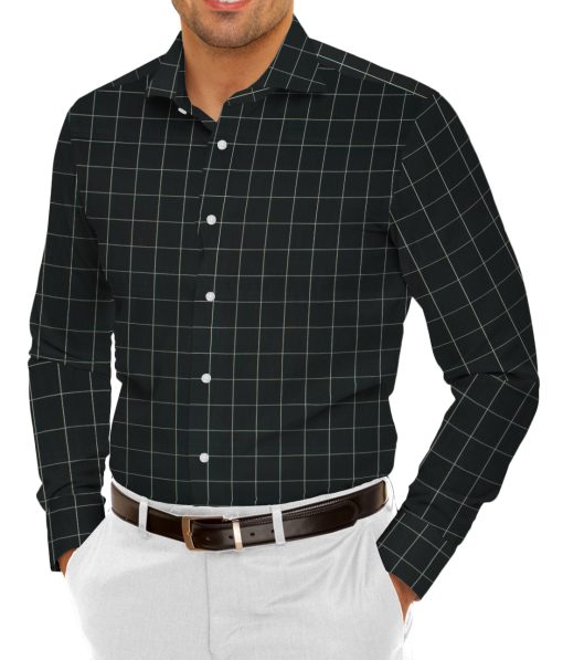 Birla Century Men's 70's Giza Cotton Checks 2.25 Meter Unstitched Shirting Fabric (Black & White)