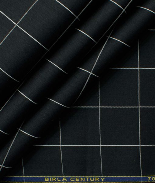 Birla Century Men's 70's Giza Cotton Checks 2.25 Meter Unstitched Shirting Fabric (Black & White)