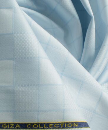 Birla Century Men's Pure Cotton Checks 2.25 Meter Unstitched Shirting Fabric (Sky Blue)