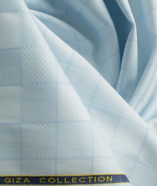 Birla Century Men's Pure Cotton Checks 2.25 Meter Unstitched Shirting Fabric (Sky Blue)