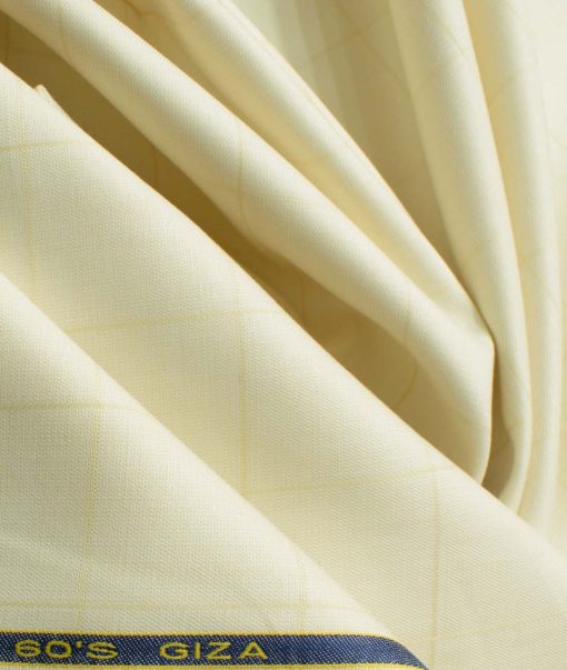 Birla Century Men's 60's Giza Cotton Checks 2.25 Meter Unstitched Shirting Fabric (Yellowish Cream)