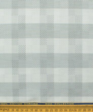 Birla Century Men's Giza Cotton Checks 2.25 Meter Unstitched Shirting Fabric (White & Grey)