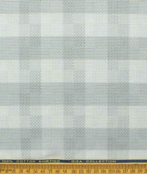 Birla Century Men's Giza Cotton Checks 2.25 Meter Unstitched Shirting Fabric (White & Grey)