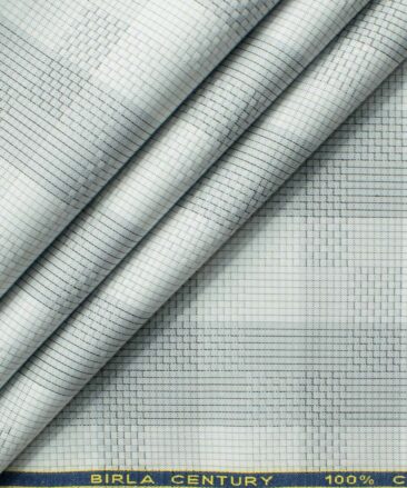 Birla Century Men's Giza Cotton Checks 2.25 Meter Unstitched Shirting Fabric (White & Grey)