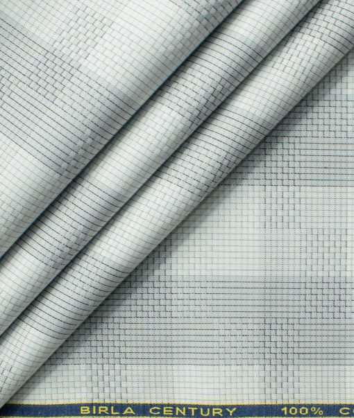 Birla Century Men's Giza Cotton Checks 2.25 Meter Unstitched Shirting Fabric (White & Grey)