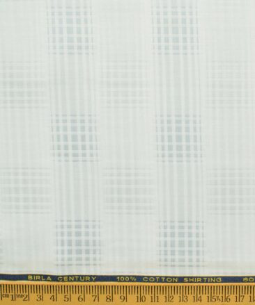 Birla Century Men's 60's Giza Cotton Self Design 2.25 Meter Unstitched Shirting Fabric (White & Light Grey)