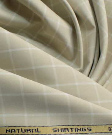 Canetti by Cadini Italy Men's Bamboo Checks 2.25 Meter Unstitched Shirting Fabric (Beige)