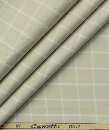 Canetti by Cadini Italy Men's Bamboo Checks 2.25 Meter Unstitched Shirting Fabric (Beige)