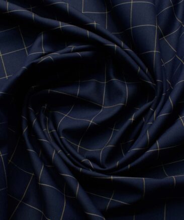 Canetti by Cadini Italy Men's Bamboo Checks 2.25 Meter Unstitched Shirting Fabric (Dark Royal Blue)