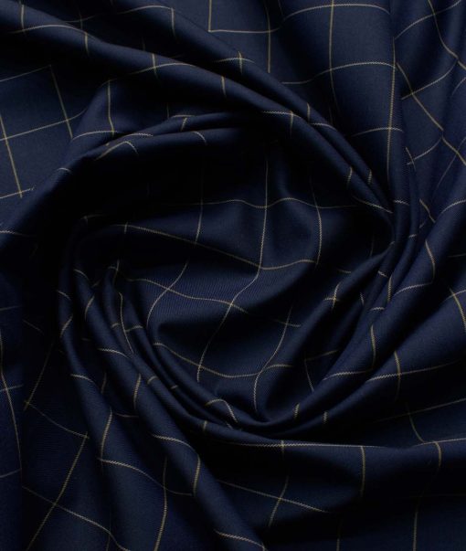 Canetti by Cadini Italy Men's Bamboo Checks 2.25 Meter Unstitched Shirting Fabric (Dark Royal Blue)