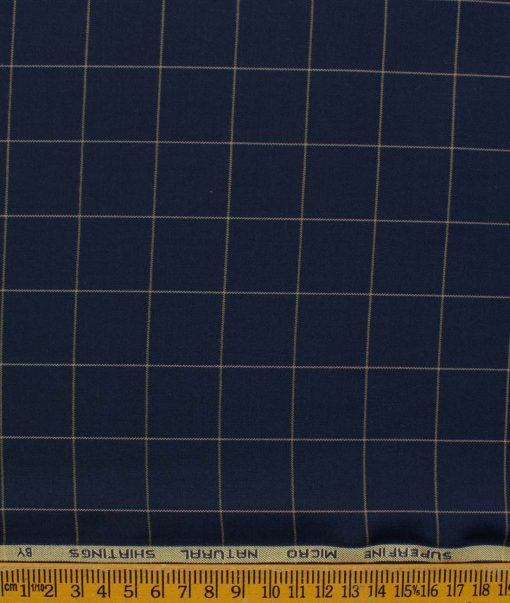 Canetti by Cadini Italy Men's Bamboo Checks 2.25 Meter Unstitched Shirting Fabric (Dark Royal Blue)