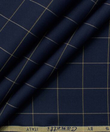 Canetti by Cadini Italy Men's Bamboo Checks 2.25 Meter Unstitched Shirting Fabric (Dark Royal Blue)